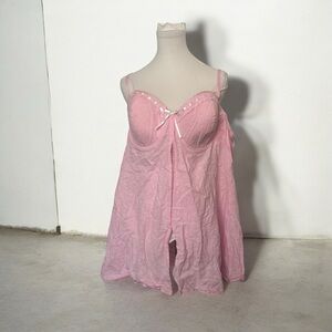 Pink eyelet Lingerie babydoll top with ribbon 3x coquette Fairycore cottage y2k